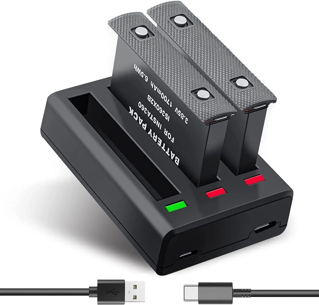 Insta360 ONE X2 Replacement Batteries 2-Pack and 3-Channel USB Charger suitable with Insta360 ONE X2 360 Camera(Not Waterproof)