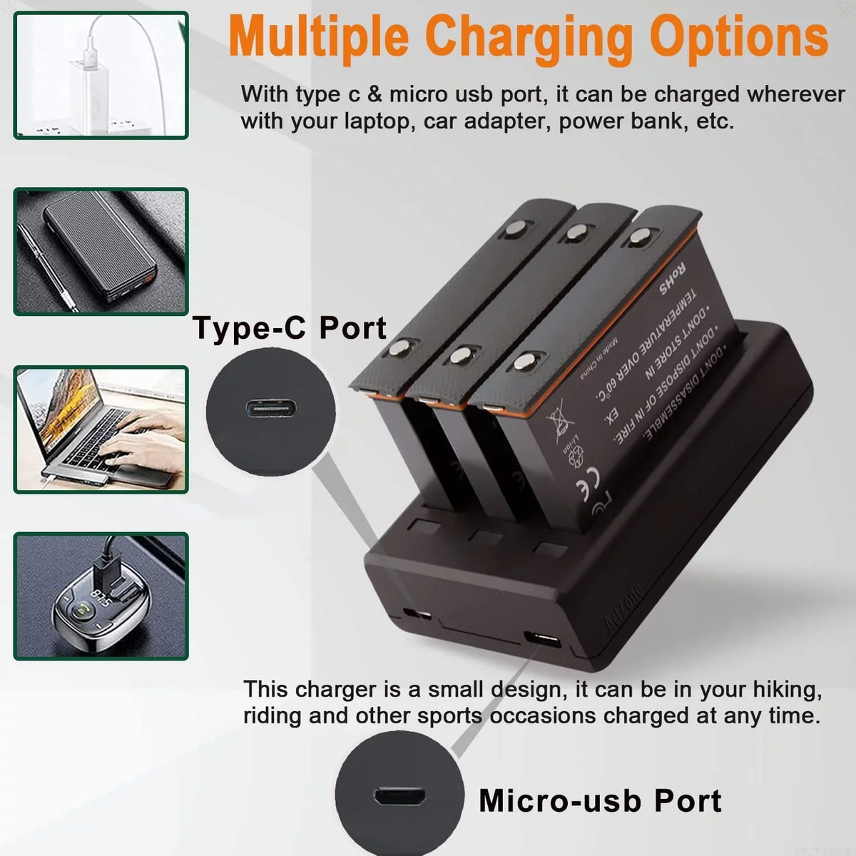 Insta360 ONE X2 Replacement Batteries 2-Pack and 3-Channel USB Charger suitable with Insta360 ONE X2 360 Camera(Not Waterproof)