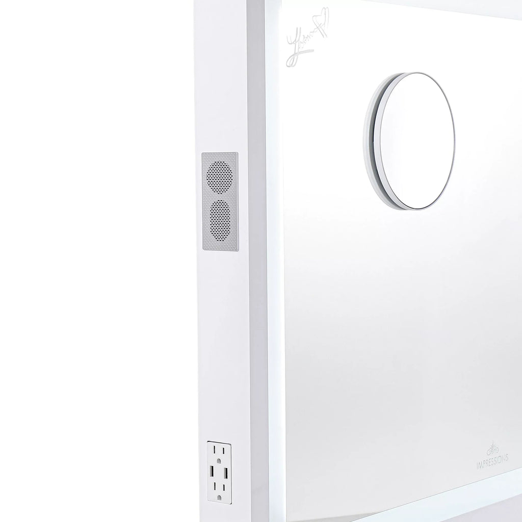 Pro with Speakers and Dimmer Switch, Lighted Desk Mirror with Outer Metal Frame and 3X Magnified Mirror for Tabletop or Wall Mount (White). Impressions Vanity Makeup Mirror Liane V