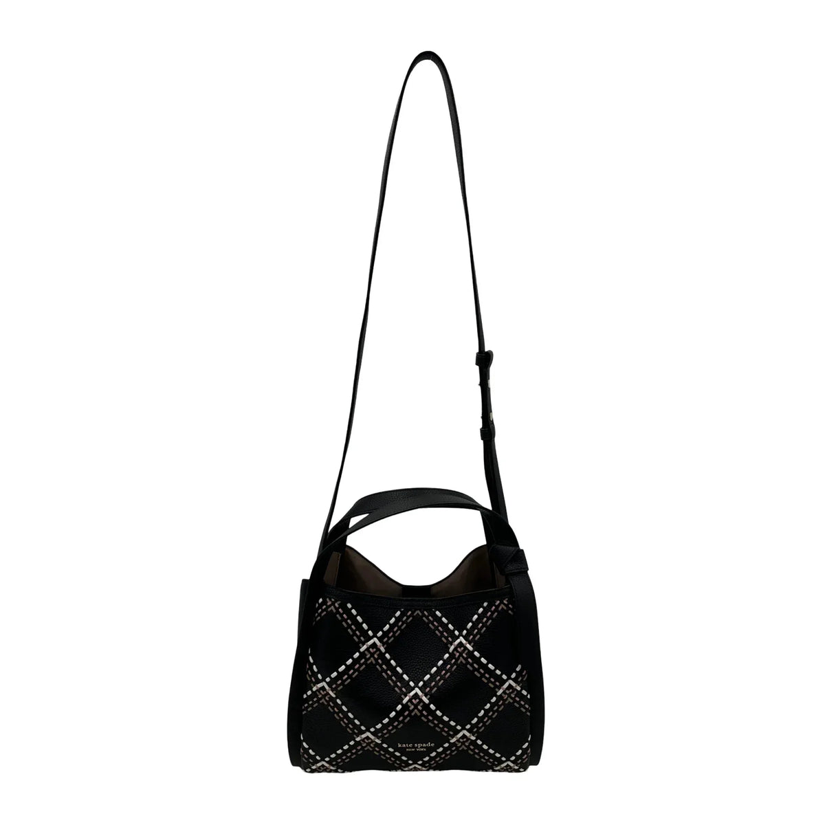 Kate Spade Knott Plaid Stitched Medium Crossbody Tote - Black