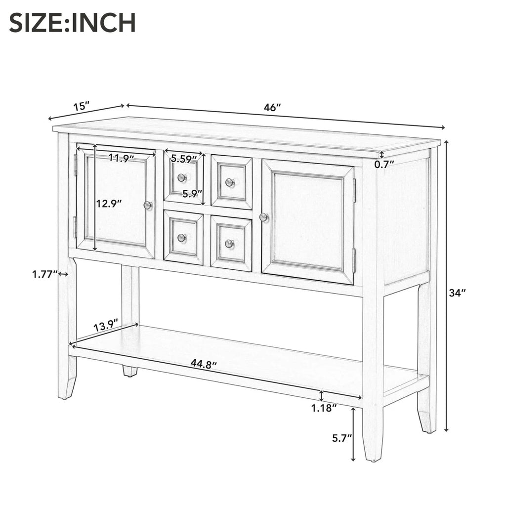 TREXM Cambridge Series Ample Storage Vintage Console Table with Four Small Drawers and Bottom Shelf for Living Rooms  Entrances and Kitchens (Lime White  OLD SKU  WF190263AAK)