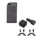 Black Leather Phone Case w 4-in-1 Adaptive Fast Home Car Charger 6ft Long (Two) USB Cable Bundle Z2D for  Liquid Jade Primo - Alcatel Idol 4S -  ZenFone 5z 4 Pro - Blackberry Motion