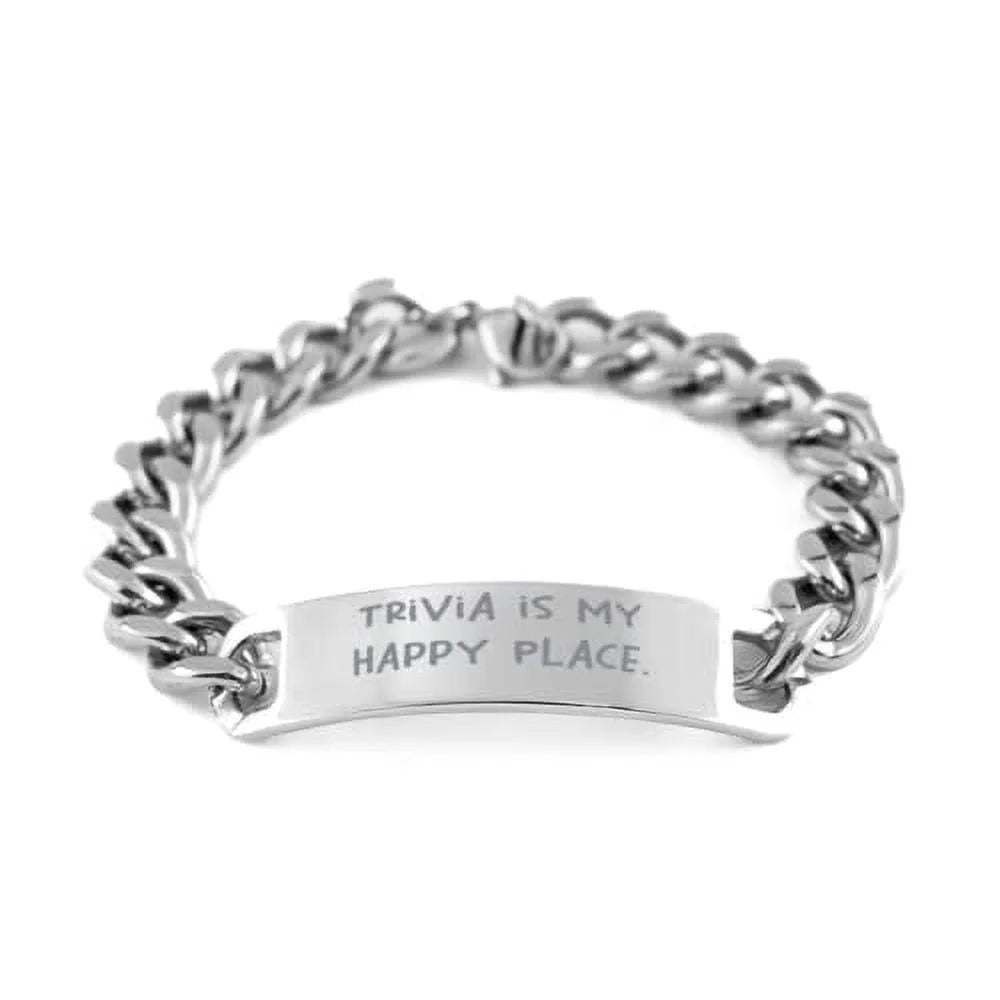 Cuban Chain Bracelet, Trivia Present from, Motivational Engraved Bracelet for Friends. amangny Trivia is My Happy Place