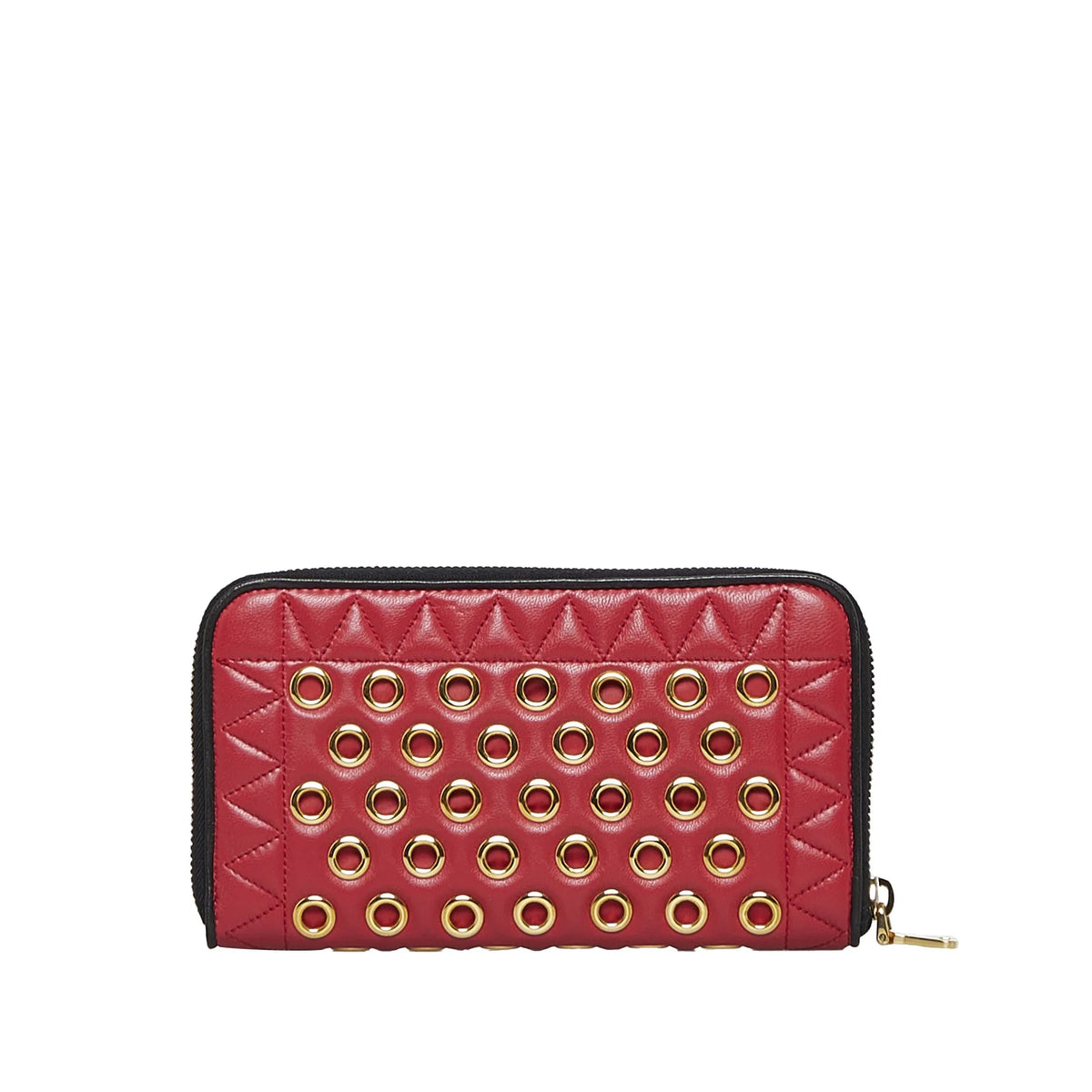 Pre-Owned Authenticated Miu Miu Grommet Zip Around Wallet Calf Leather Red Long Wallets Unisex (Good)