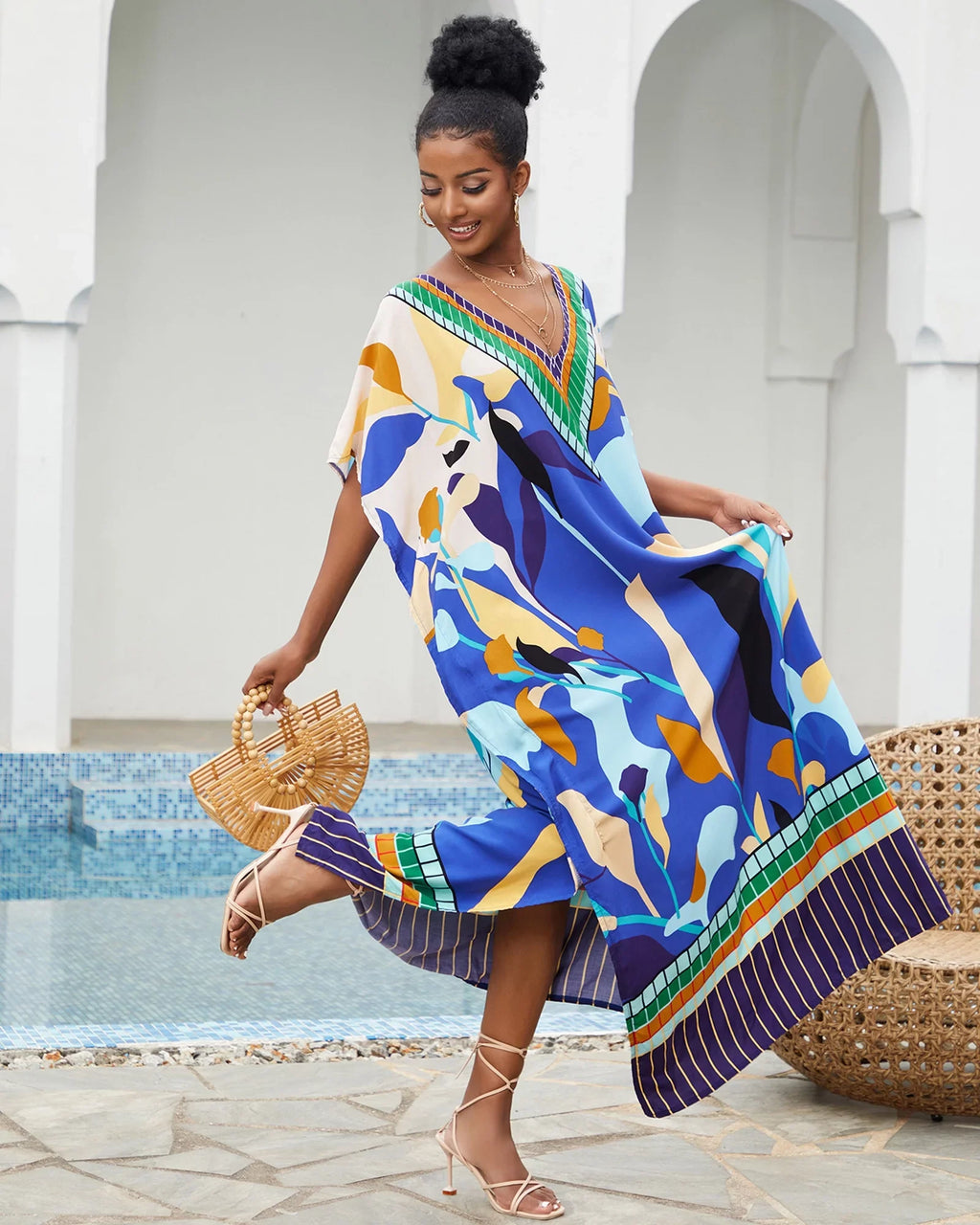 Edolynsa Bohemian Kaftan Dresses Plus Size Swimwear Bikini protector Up Casual Beachwear Long Tops