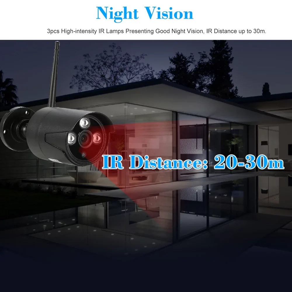 4CH 1080P HD WiFi NVR Kit with 4pcs 1.0MP Wireless WiFi Waterproof Outdoor IP Camera Support P2P IR-CUT Night Vision Phone Control Motion Detection for CCTV System