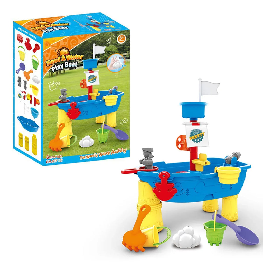 Beach Toy Pirate Ship Sandboxes 21 Pcs Sand liquid Table for Boys Girls Toddlers + 3 Y Mundo Toys
