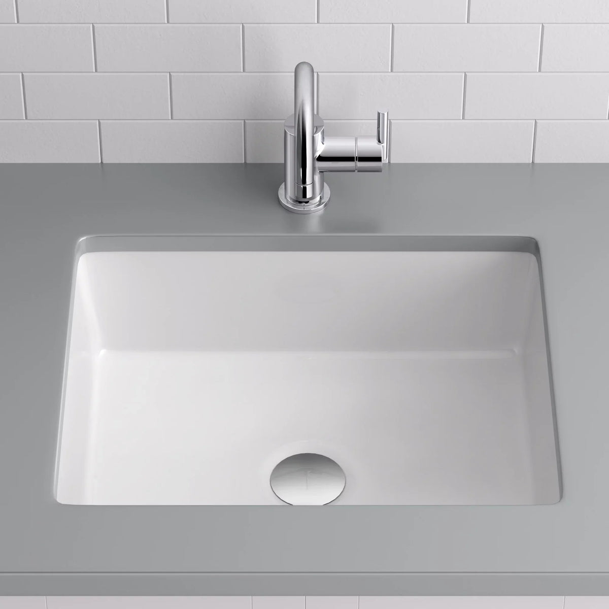 Rectangular Undermount Bathroom Sink with Rear Overflow, White. Miseno  17 x 13 in