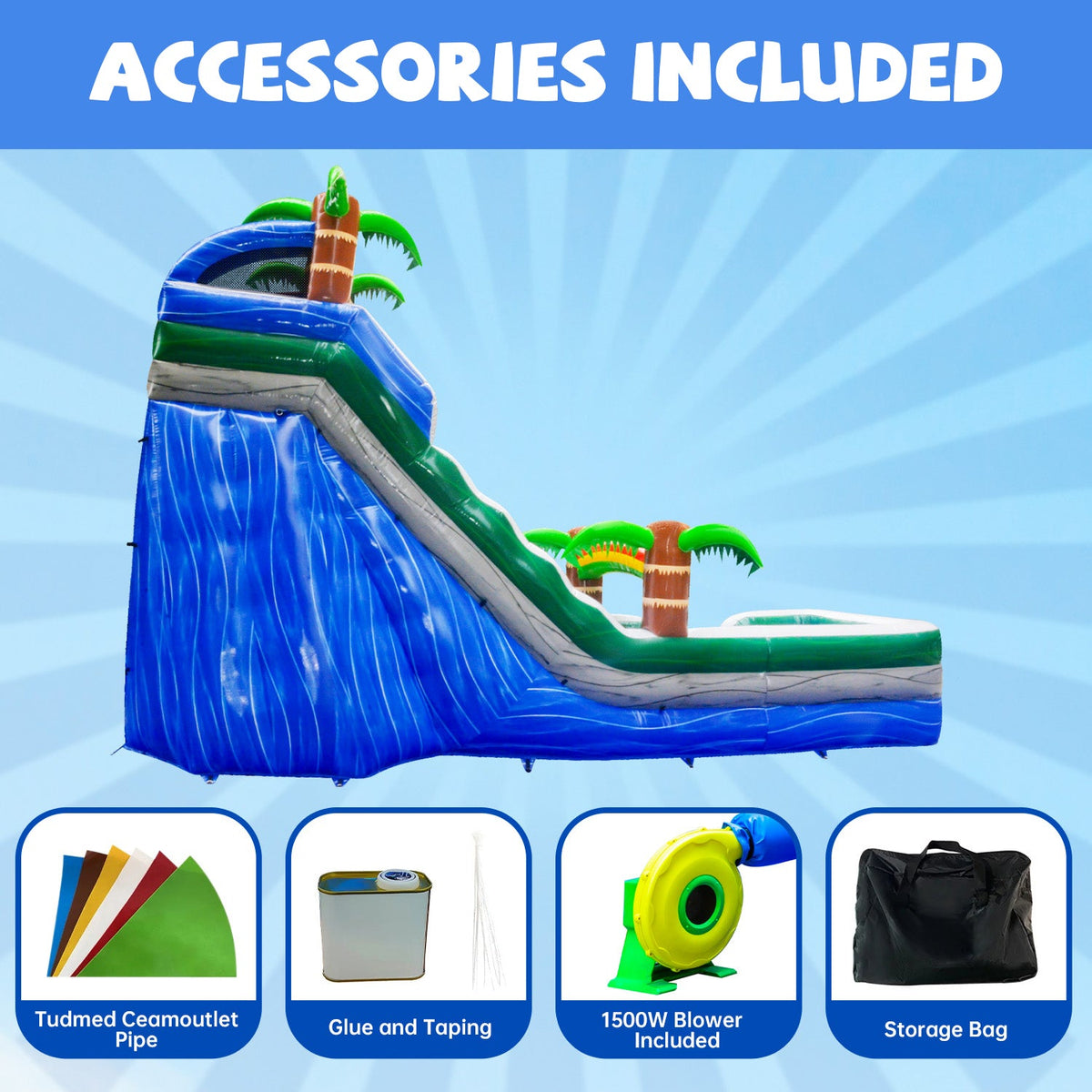 GOOSH 16 ft Palm Tree Inflatable moisture Slide with Air Blower, Kids Blow Up moisture Slide, Outdoor Commercial liquid Slide-Climbing Wall, Slides & Splash Pool