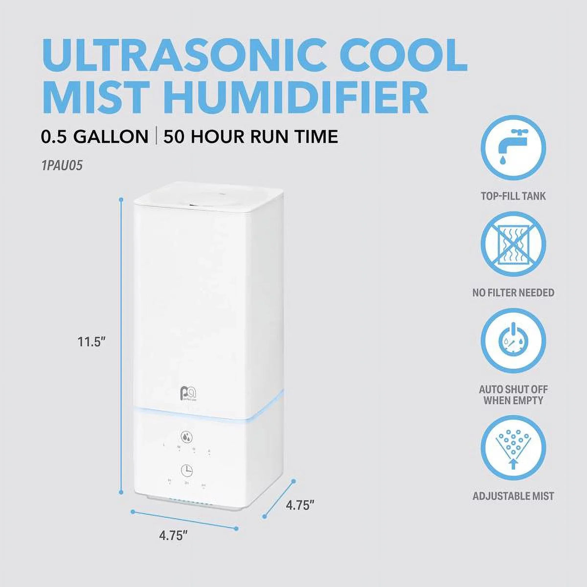 Perfect Aire  0.53 gal Electronic Ultrasonic Humidifier