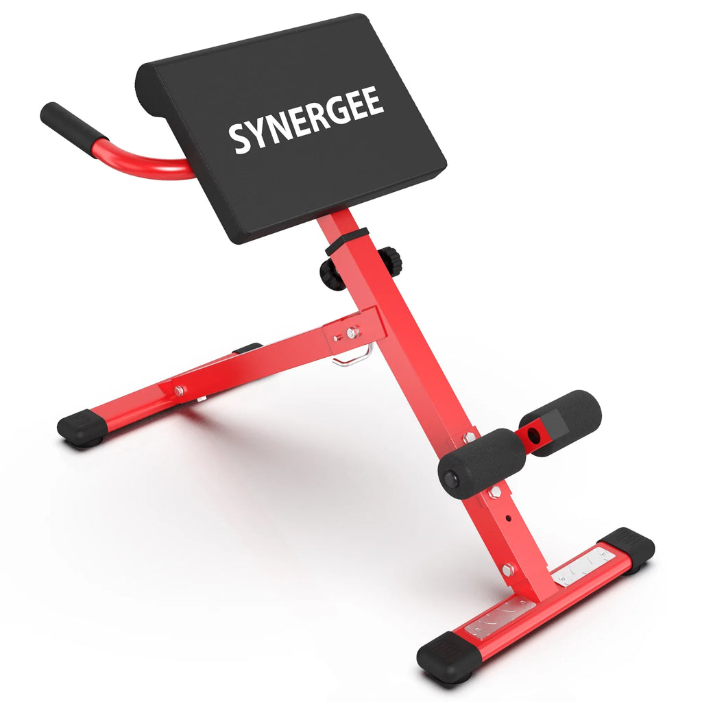 GHD Ab Bench for Lower Back Workout, Hyper Exercises.. Red Coated Steel Hyperextension Machine. Synergee Roman Chair