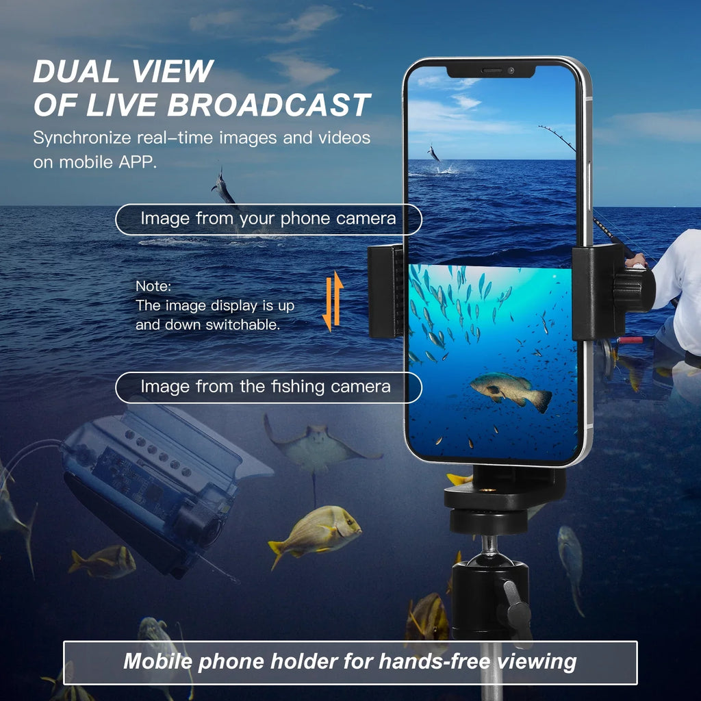 MIXFEER 1080P Underwater Fishing Camera with APP Control Fishing Live Video Camera Fish Finder with 50M Cable Mobile Phone Holder Bait Cage Carry Case for Ice Lake Sea craft Kayak Fishing