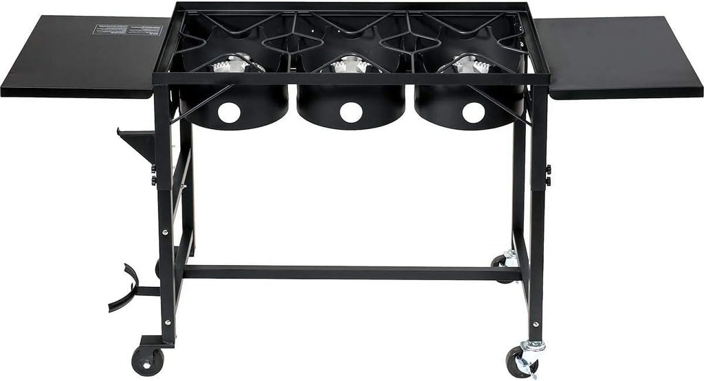 Portable Propane 87,000-BTU Triple-Burner Outdoor Camp Stove Side Table Patio Cooking Wheel W/Regulator 4 Hook Utensil Holder