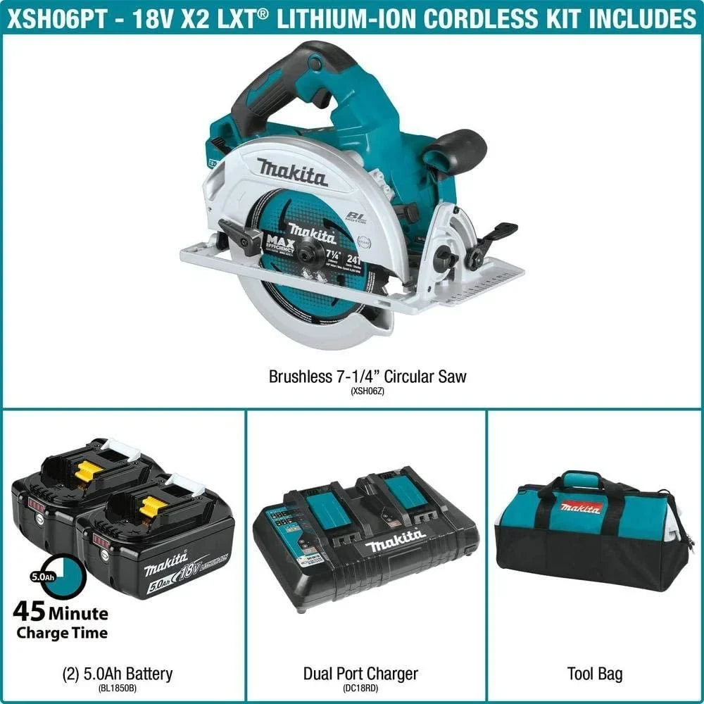 Makita XSH06PT 18V X2 LXT Lithium-Ion 36V Brushless Cordless 7-1/4 Circular Saw Kit 5.0Ah