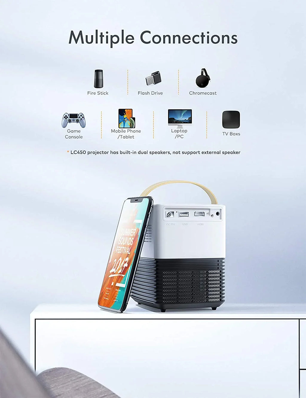 APEMAN LC450 Mini Portable Projector ,LCD Home Theater Support 1080P,120 inch Screen, 50000Hrs