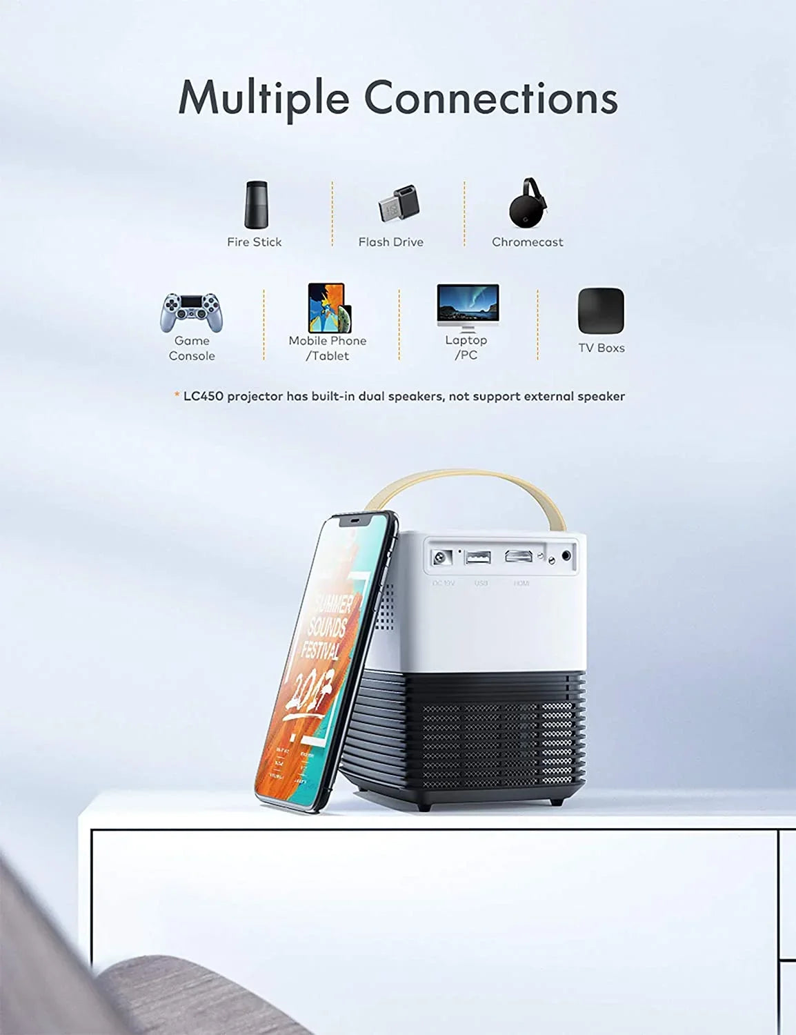 APEMAN LC450 Mini Portable Projector ,LCD Home Theater Support 1080P,120 inch Screen, 50000Hrs