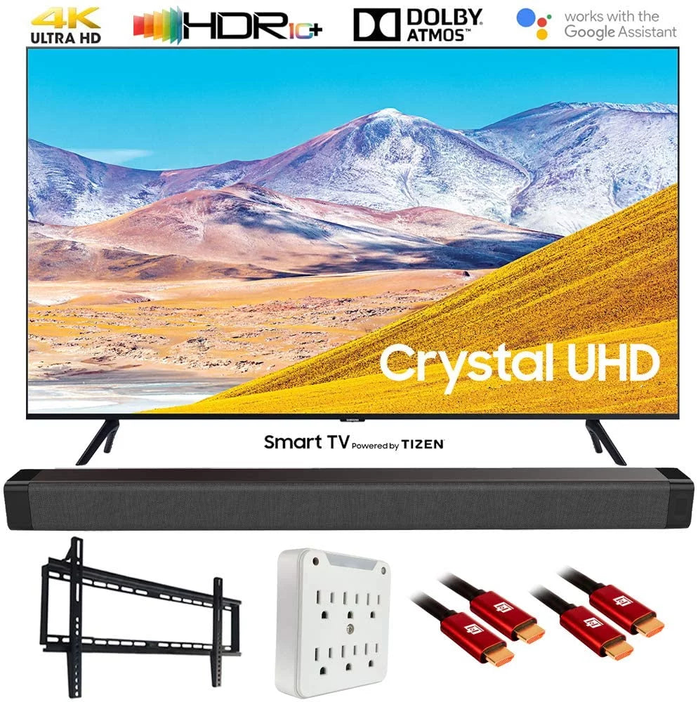 UN85TU8000 85" TU8000 4K Ultra HD Smart LED TV (2020 Model) with Deco Gear Home Theater Soundbar, Wall Mount Accessory Kit and HDMI Cable Bundle (UN85TU8000FXZA 85TU8000 85 Inch TV)