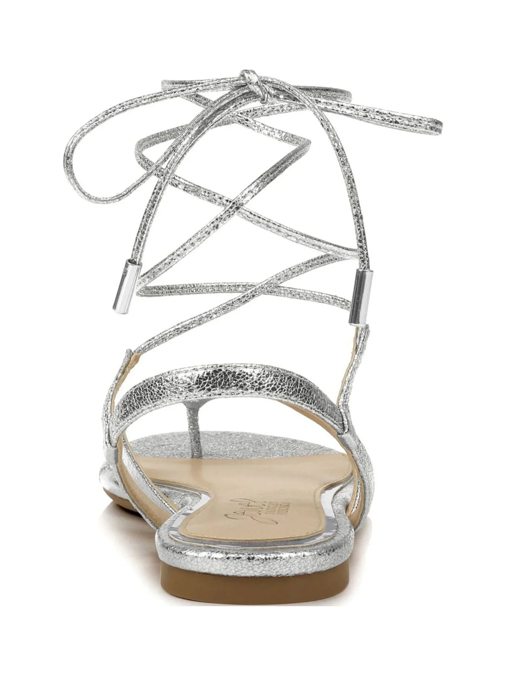 BADGLEY MISCHKA Womens Silver Ankle Strap Padded Nolana Round Toe Lace-Up Dress Thong Sandals 8