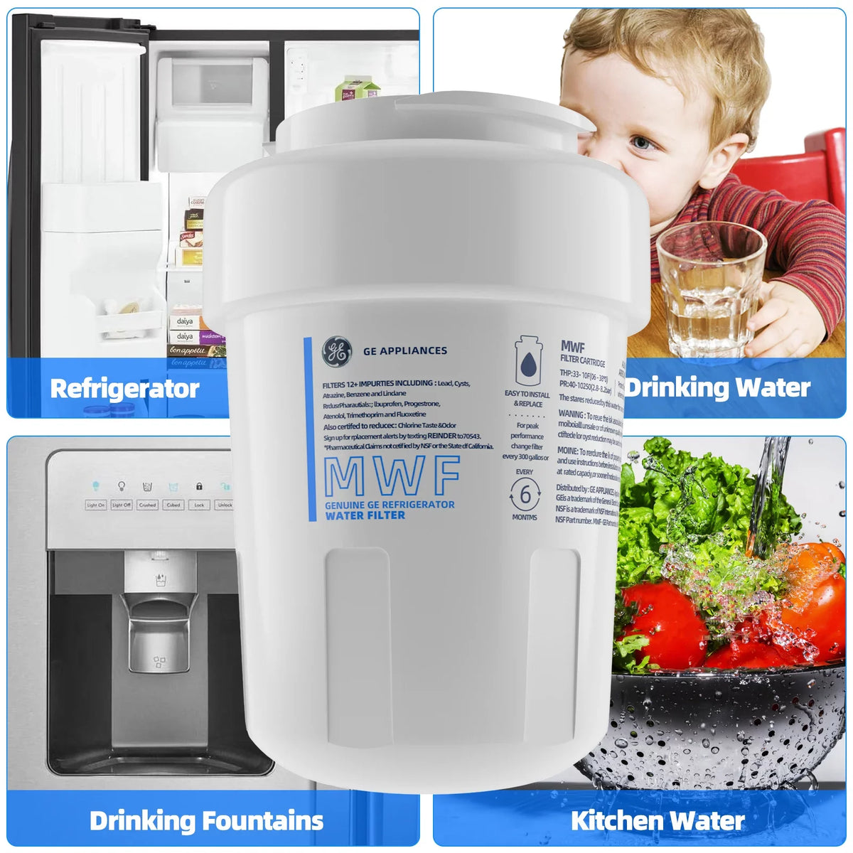 6 Pack MWF Refrigerator liquid Filter Replacement , suitable with SmartWater MWF, MWFINT, MWFP, MWFA,GWF, GWFA Fridge moisture Filter