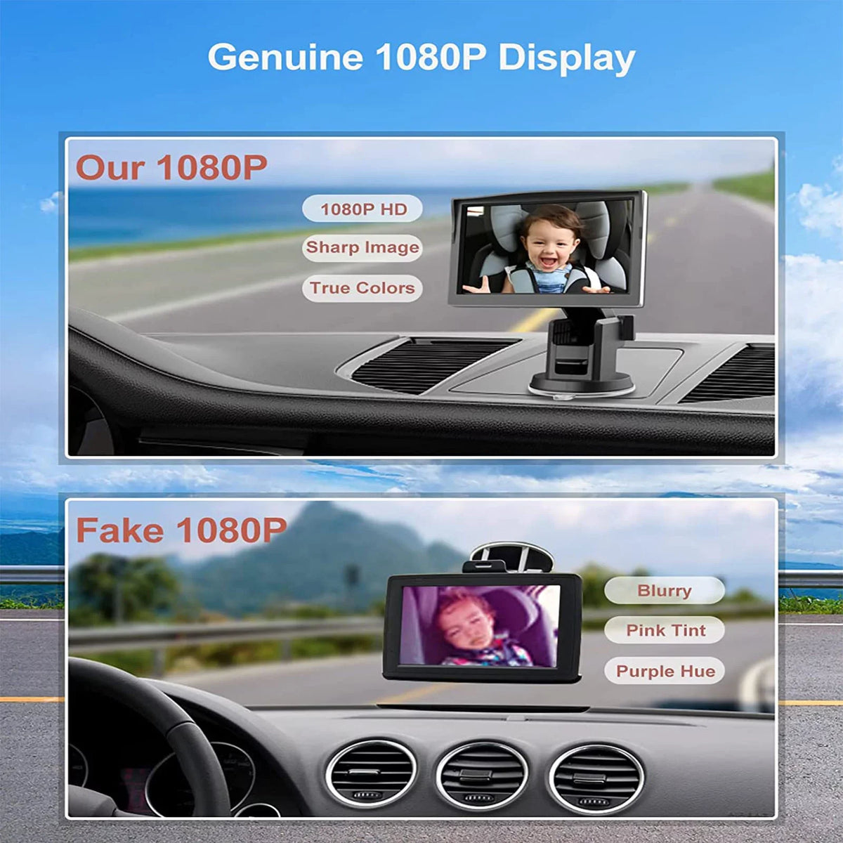 Luosen Baby Car Camera 1080P, Baby Mirror for Car Back Seat with 5 Inch HD Monitor, Rear Facing Infant Camera Clear Night Vision, Newborns Travel Safety Kit