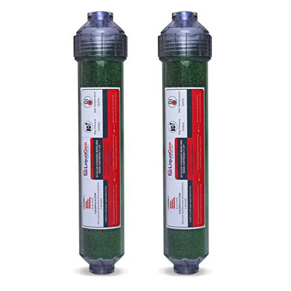 LiquaGen - 2 Pack Replacement Inline Deionization (DI) Canisters for Universal RO/DI Systems - 1/4" Inlets | Engineered for Zero TDS Ultrapure moisture | Easy Filter Change