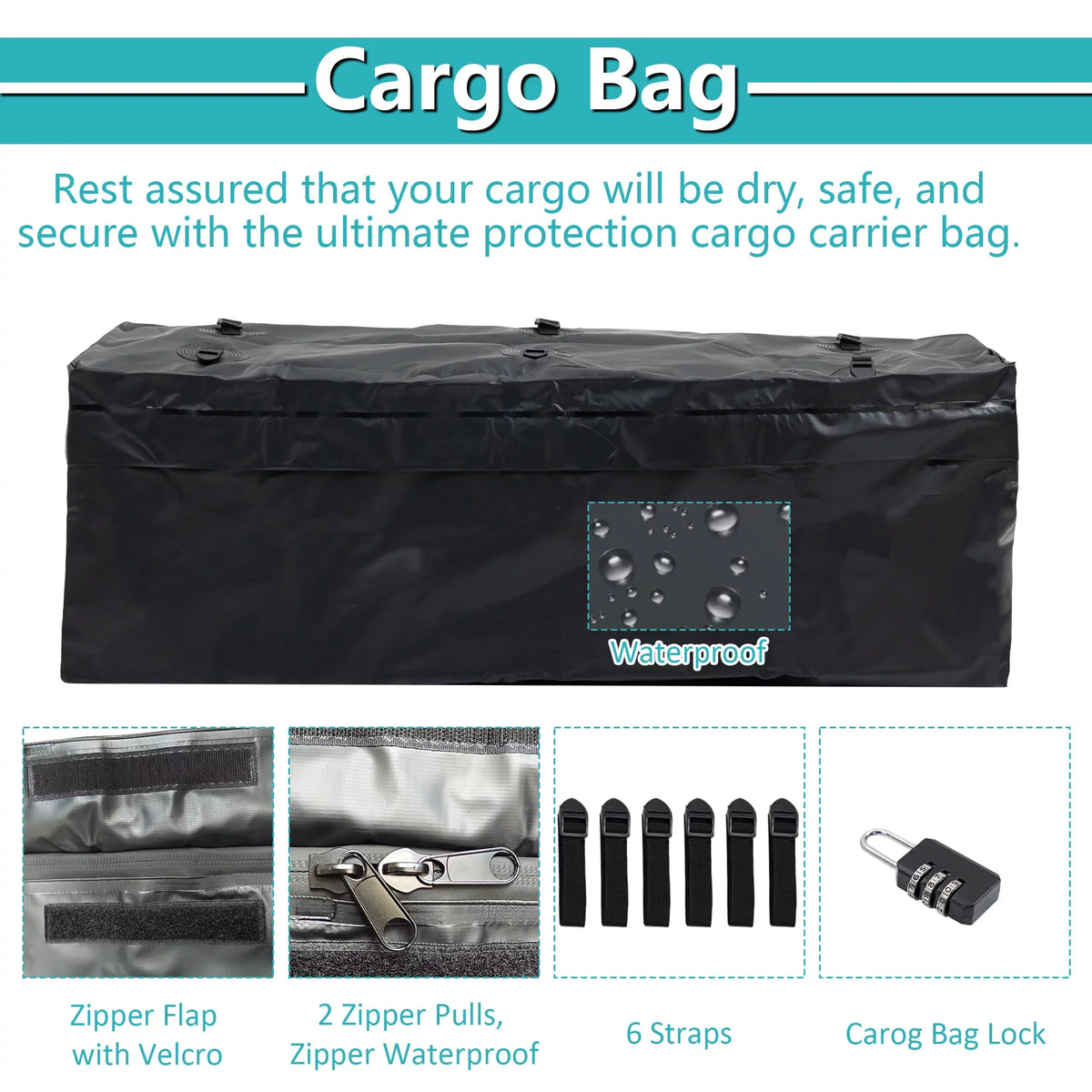 60" x 24" x 6" Hitched Mounted Folding Cargo Basket with a 500 lb Capacity for Car SUV Truck Trailer, Black