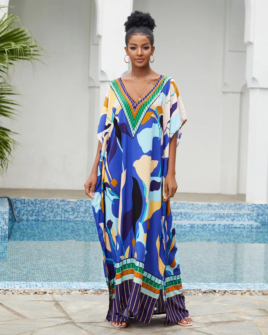 Edolynsa Bohemian Kaftan Dresses Plus Size Swimwear Bikini protector Up Casual Beachwear Long Tops