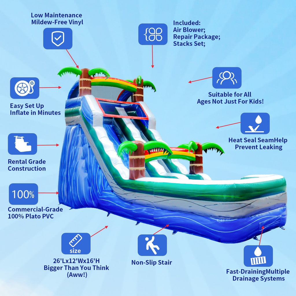 GOOSH 16 ft Palm Tree Inflatable moisture Slide with Air Blower, Kids Blow Up moisture Slide, Outdoor Commercial liquid Slide-Climbing Wall, Slides & Splash Pool