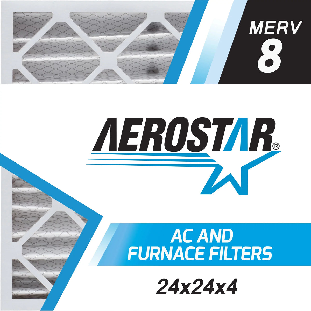 Aerostar 24x24x4 MERV  8, Pleated Air Filter, 24 x 24 x 4, Box of 6, Made in the USA