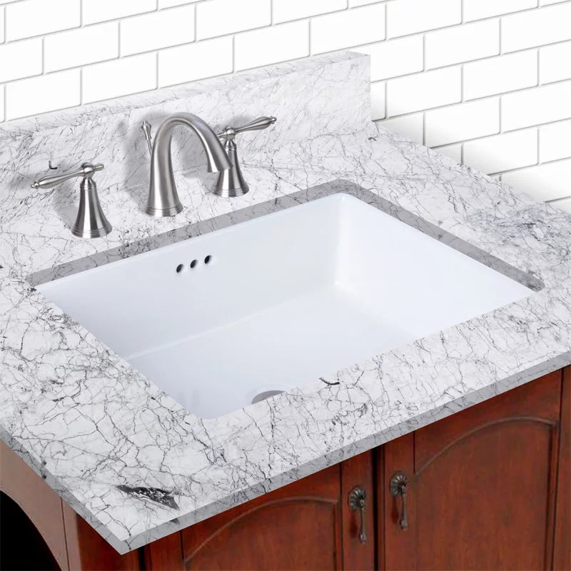 Rectangular Undermount Bathroom Sink with Rear Overflow, White. Miseno  17 x 13 in