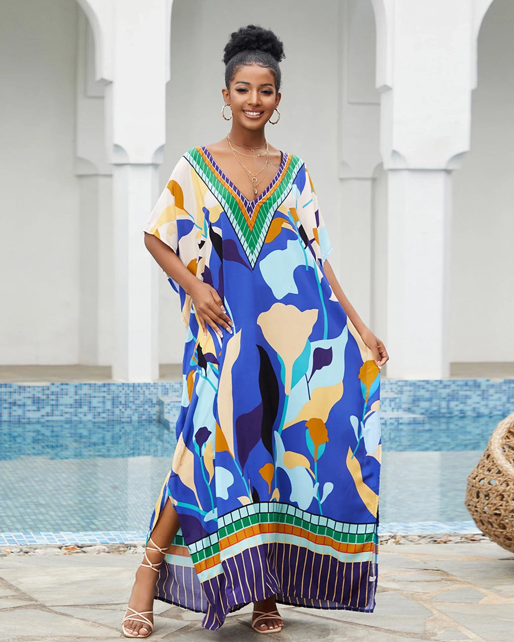 Edolynsa Bohemian Kaftan Dresses Plus Size Swimwear Bikini protector Up Casual Beachwear Long Tops