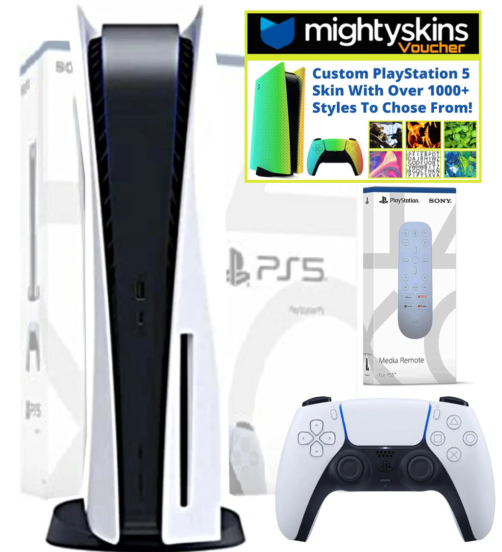 PlayStation 5 Disk Console Bundle With PS5 Media Remote & MightySkins Custom PS5 Skin Voucher Limited Edition Bundle