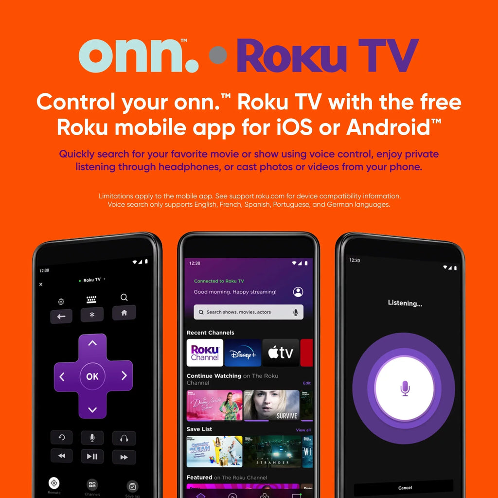 58” Class 4K UHD (2160P) LED Roku Smart TV HDR (100069454). onn