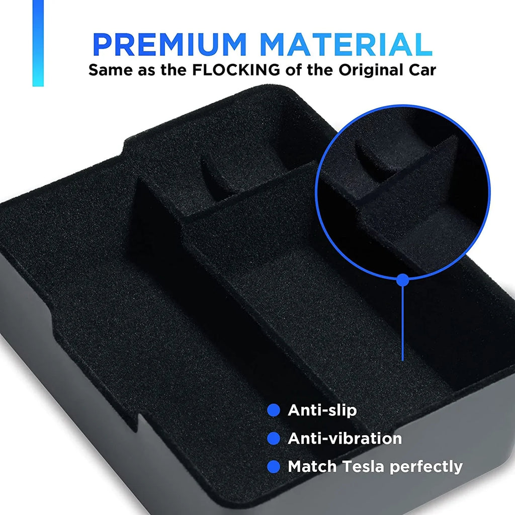 Nestour 2016-2020 Tesla Model 3 Model Y Center Console Organizer Tray Accessories, Upgrade Customized Storage Box, Premium ABS and Flocking Material with Sunglasses and Coin Holder