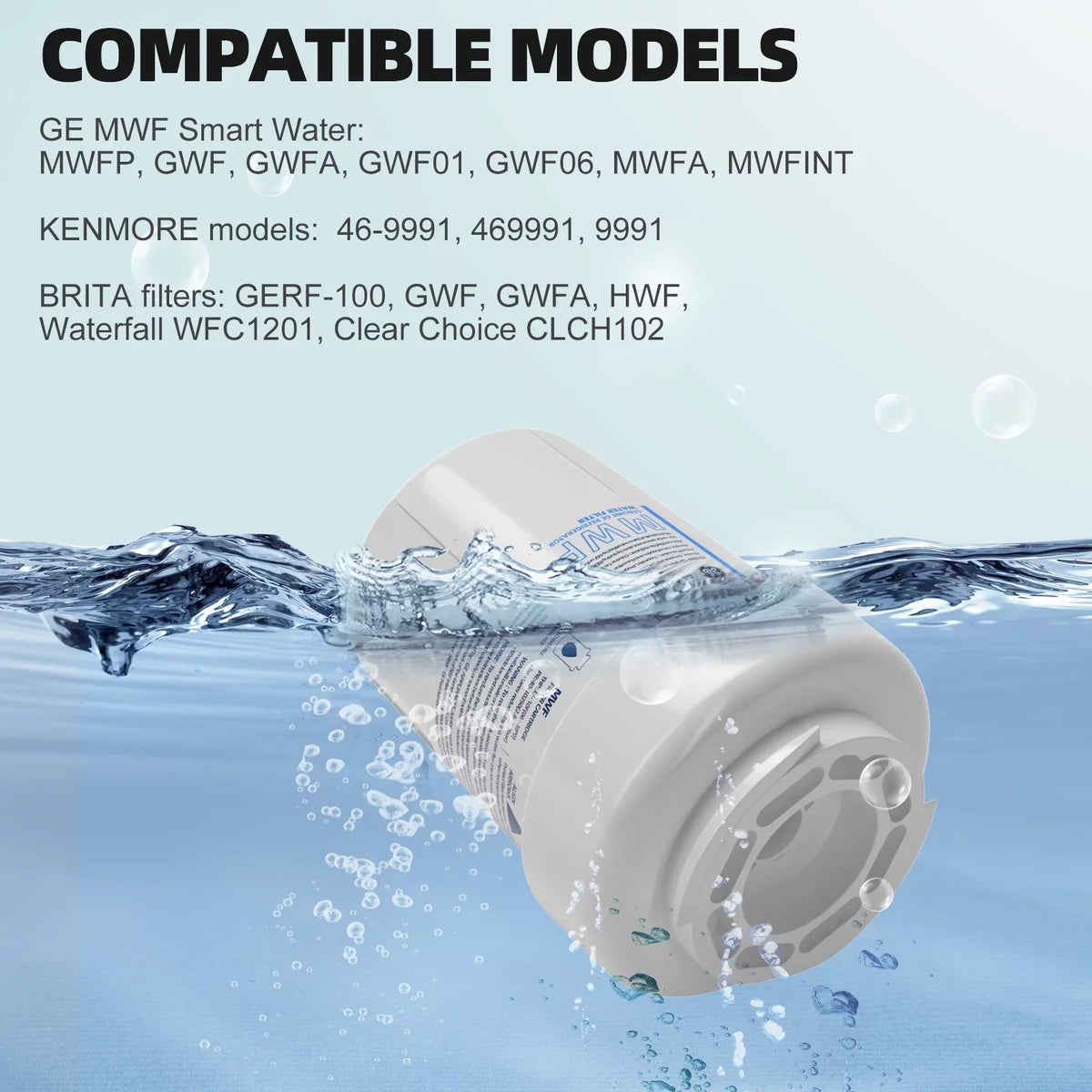6 Pack MWF Refrigerator liquid Filter Replacement , suitable with SmartWater MWF, MWFINT, MWFP, MWFA,GWF, GWFA Fridge moisture Filter