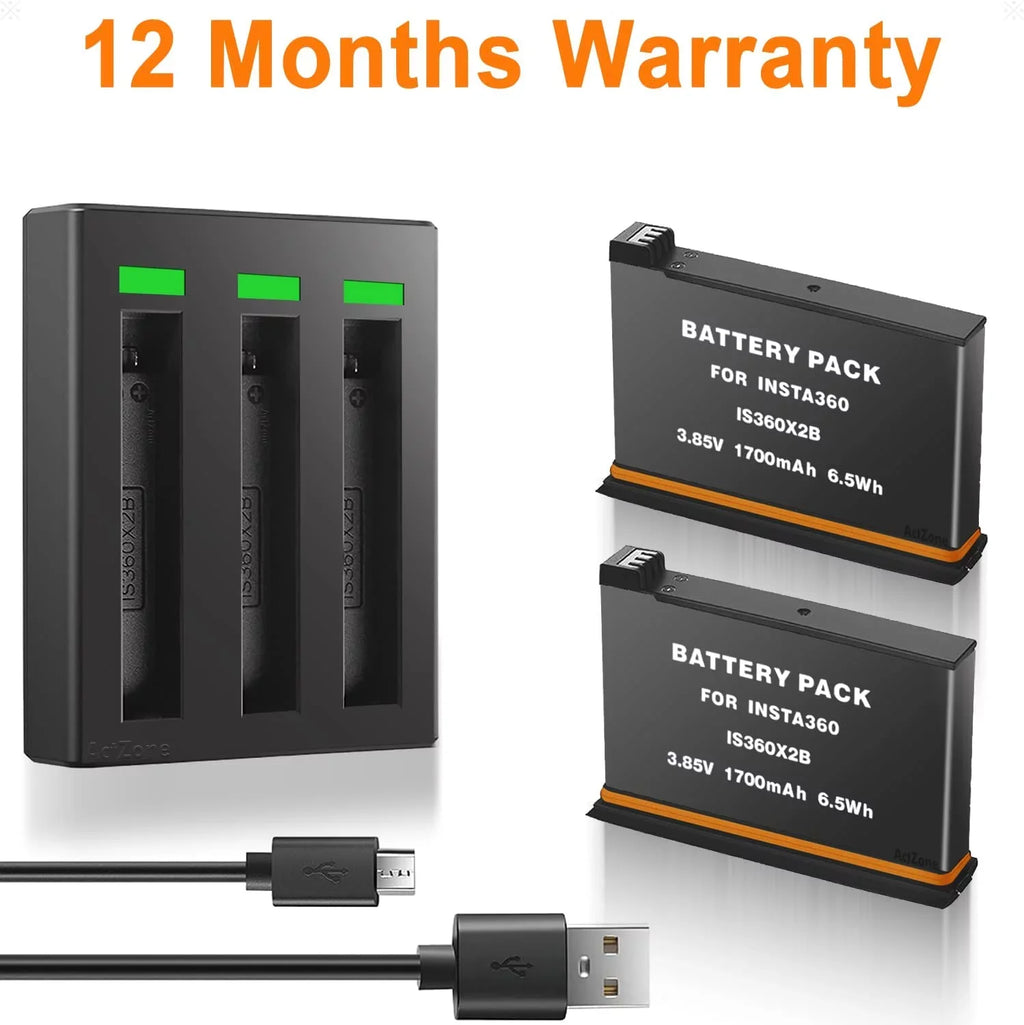 Insta360 ONE X2 Replacement Batteries 2-Pack and 3-Channel USB Charger suitable with Insta360 ONE X2 360 Camera(Not Waterproof)
