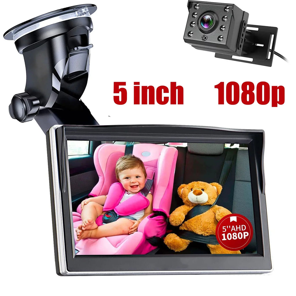 Luosen Baby Car Camera 1080P, Baby Mirror for Car Back Seat with 5 Inch HD Monitor, Rear Facing Infant Camera Clear Night Vision, Newborns Travel Safety Kit