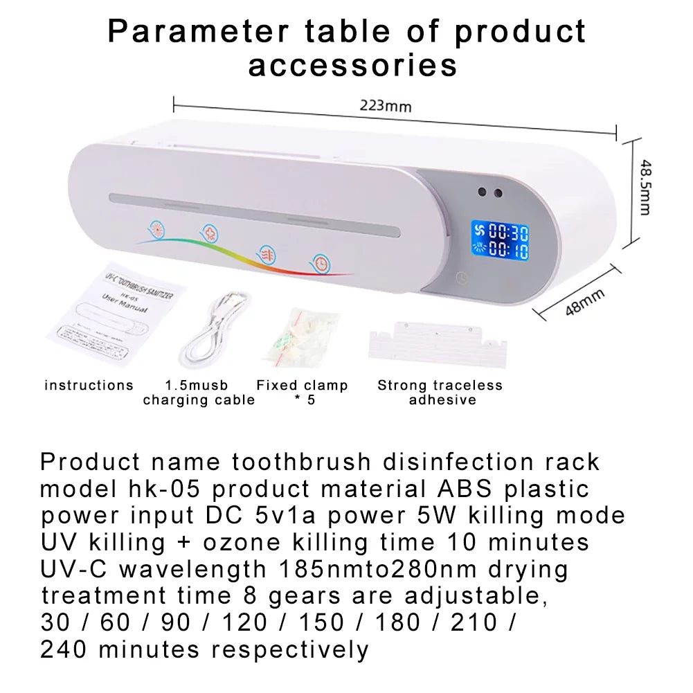 Smart Toothbrush Sterilizer with Gesture Induction, UV & Ozone, Air-Drying Rack for Hygienic Dental Care