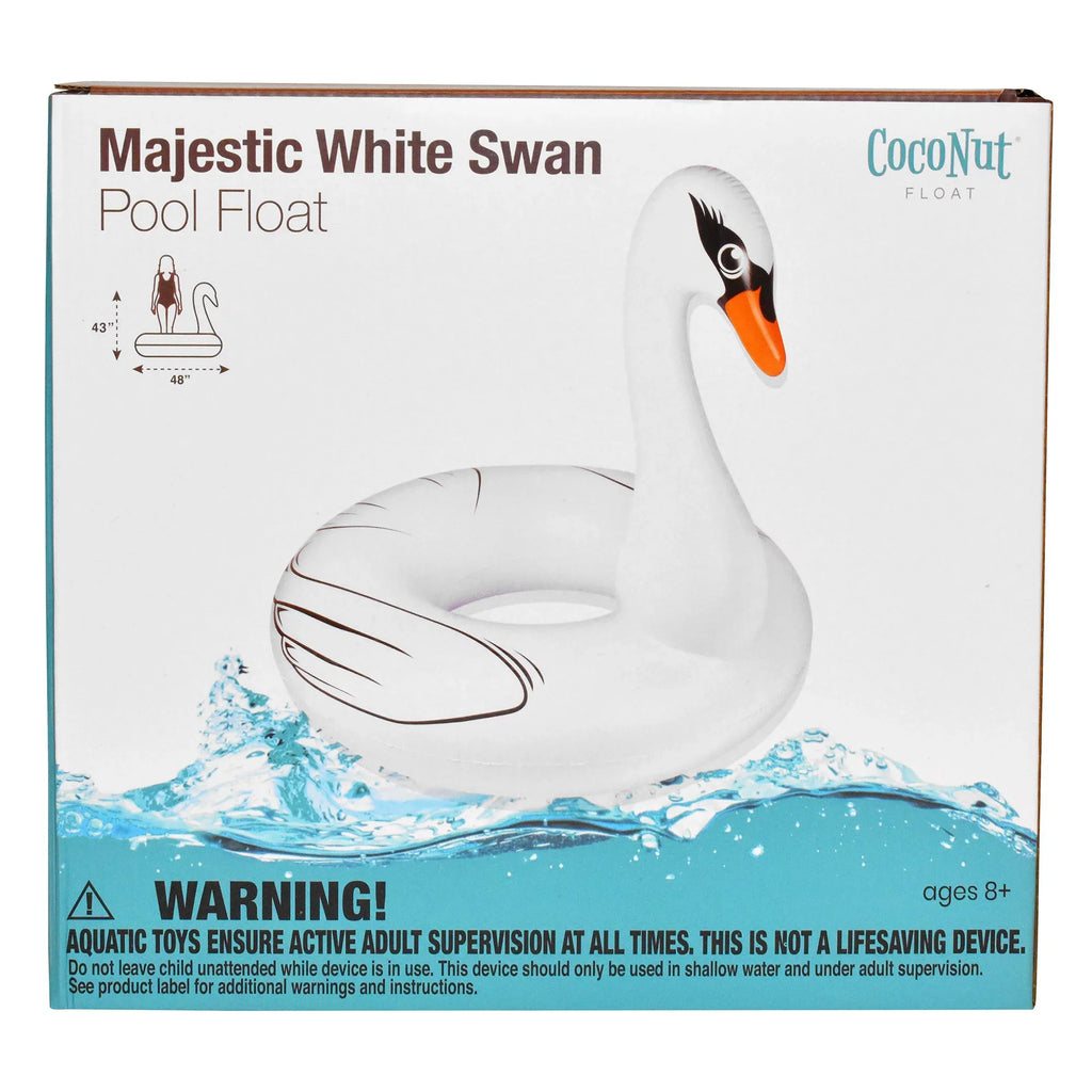 CocoNut Float: Majestic White Swan Pool Ring - 48"x43" Inflatable, Jumbo Round moisture Raft, Anti-Leak, Durable, Party