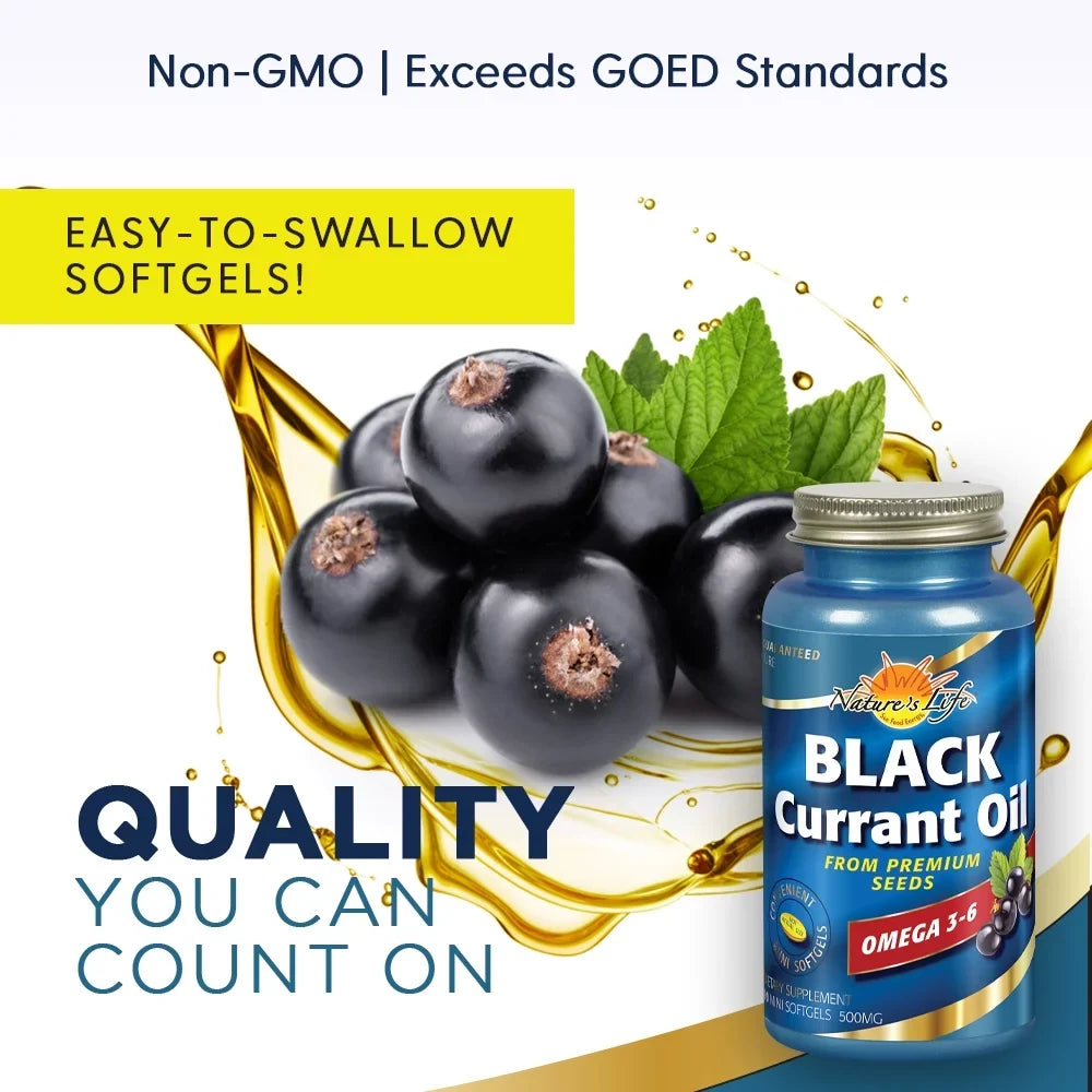Nature's Life Black Currant Oil Minis 500 mg | With Omega 3-6 for Skin, Hair, Heart and Joint Health | 90ct