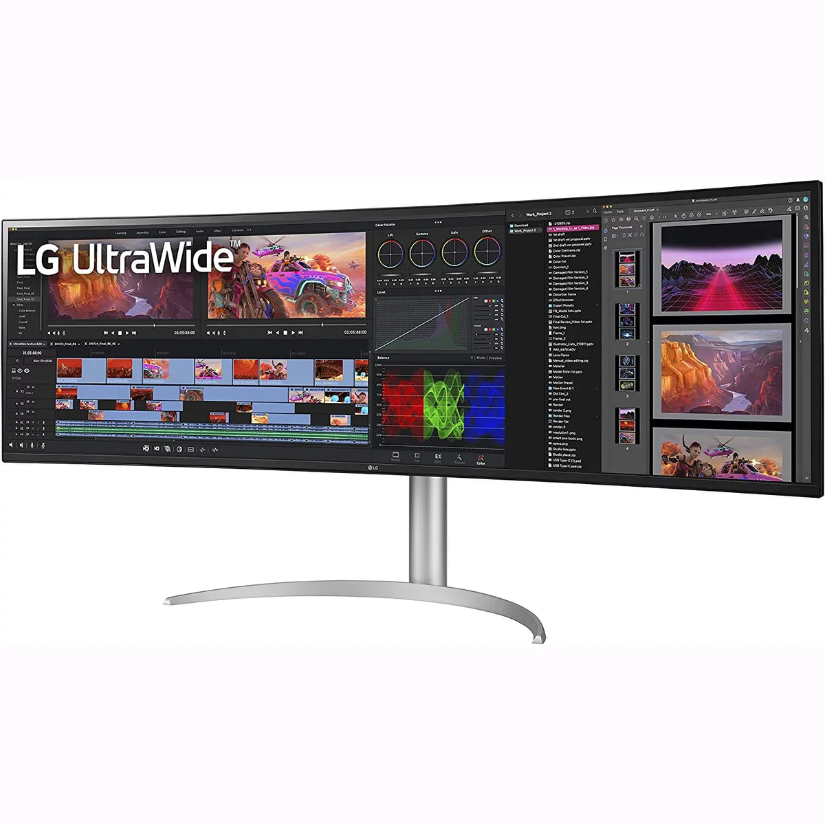 Open Box  49WQ95C-W 49" 32:9 Curved UltraWide DQHD (5120 x 1440) Nano IPS Monitor, NVIDIA G-SYNC suitable & AMD FreeSync Premium Pro, HDMI 2.1 and USB Type-C, Tilt/Height/Swivel Adjustable