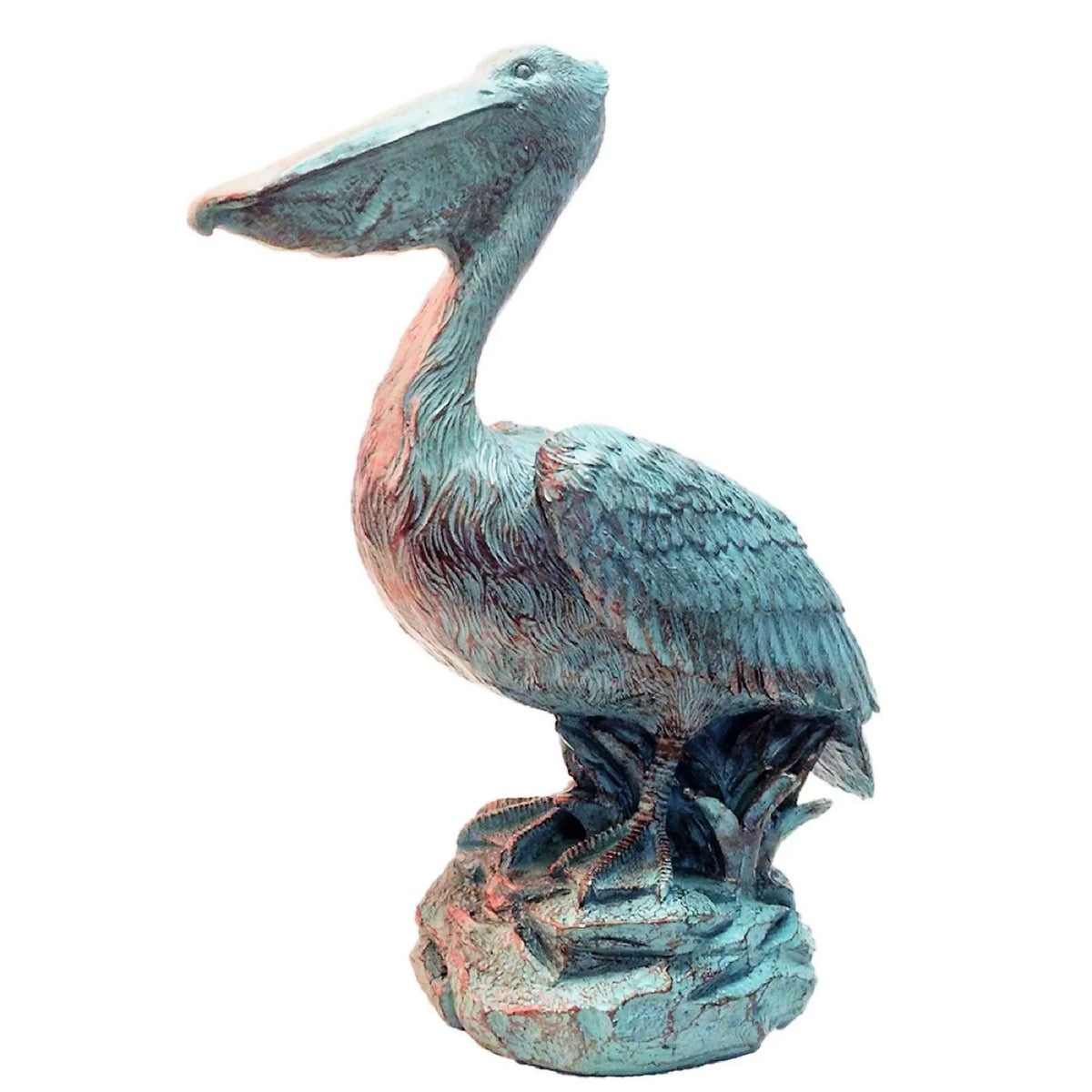 Bronze Patina Pelican on Coastal Rock Nautical Beach Statue. Homestyles 20 in