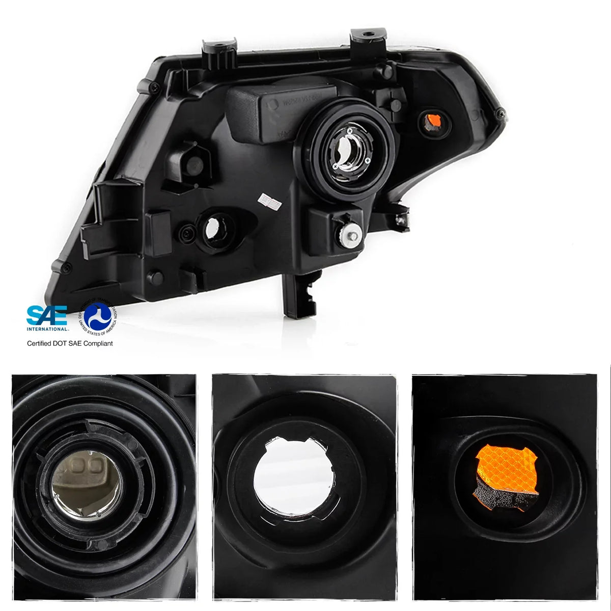 AKKON - Fits 2009-2021 Frontier Extended Crew Cab Pickup Truck [Halogen Style] Chrome Headlights w/ Amber Signal Pair Left+Right