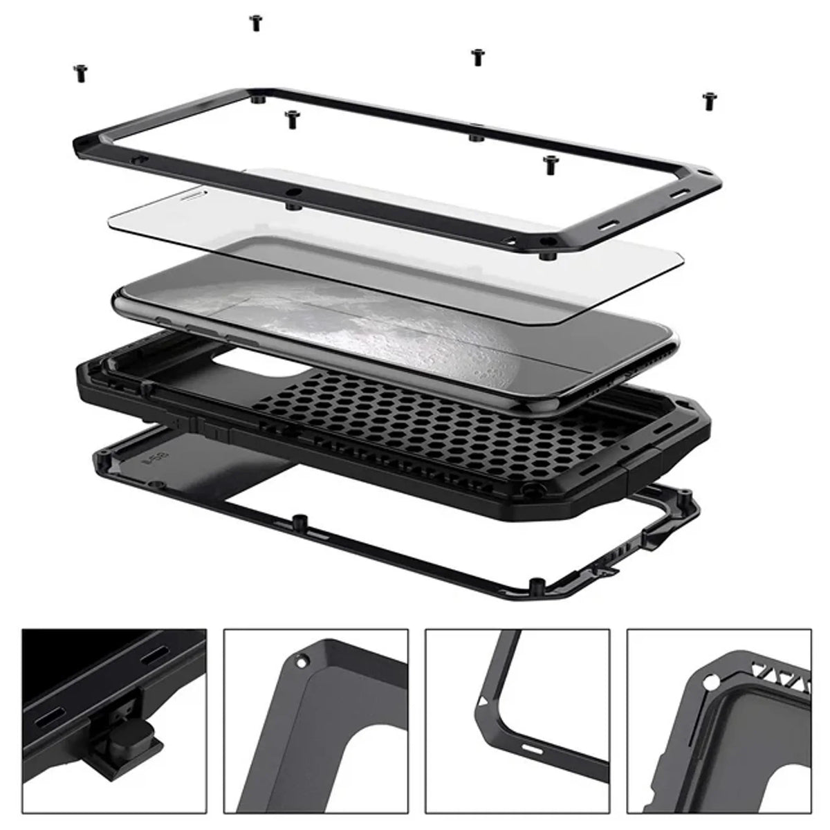 Gorilla Glass Aluminum Metal iPhone XS Max Case (Silver) Heavy Duty Military Grade Shockproof and Scratch protected Protection, Rugged Outdoor Travel