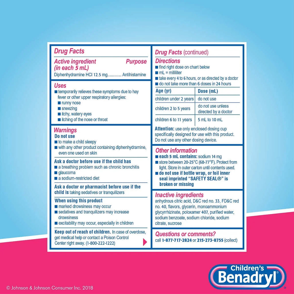 Children's Benadryl Allergy Liquid Cherry 8 oz (Pack of 4)