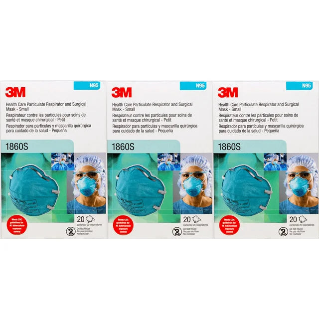3M 1860S N95 NIOSH Small Particulate Respirators, 3 Boxes of 20 Masks