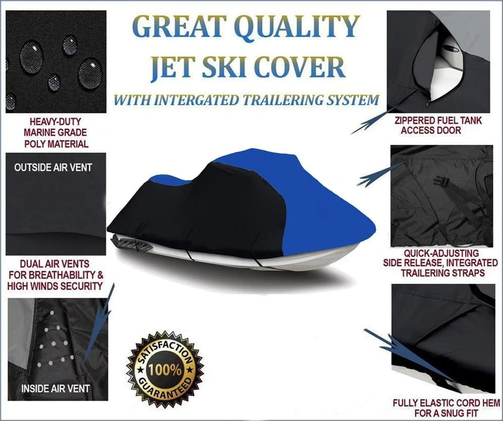 BLACK / BLUE HEAVY-DUTY, 600 DENIER protector matching for Polaris SL 1050 1997 Jet Ski Trailerable protector 1-2 Seater