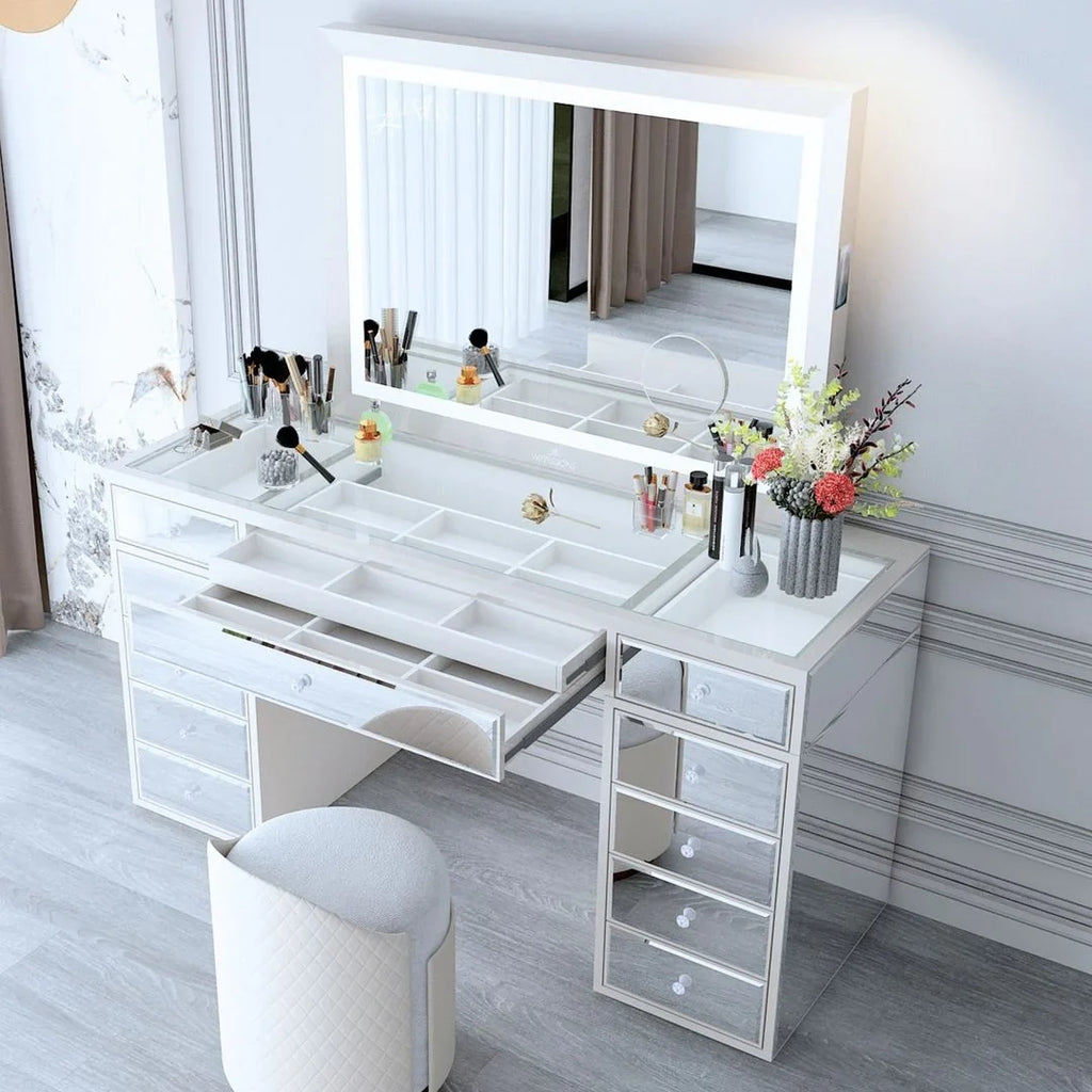 Pro with Speakers and Dimmer Switch, Lighted Desk Mirror with Outer Metal Frame and 3X Magnified Mirror for Tabletop or Wall Mount (White). Impressions Vanity Makeup Mirror Liane V