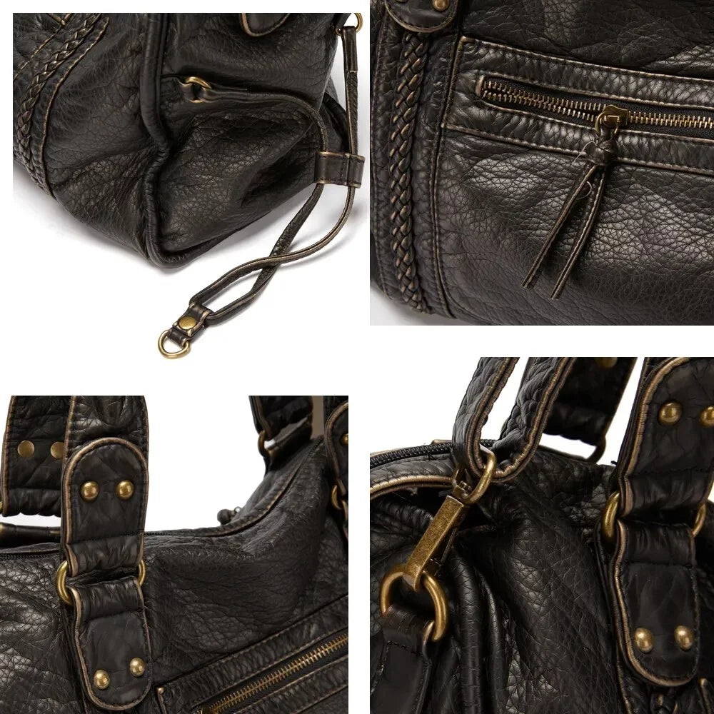 Large Capacity Women Handbag Vegan Leather Tote Bag Vintage Washed Leather Shoulder Bag superior Bag for Women Office Bag Travel Bag