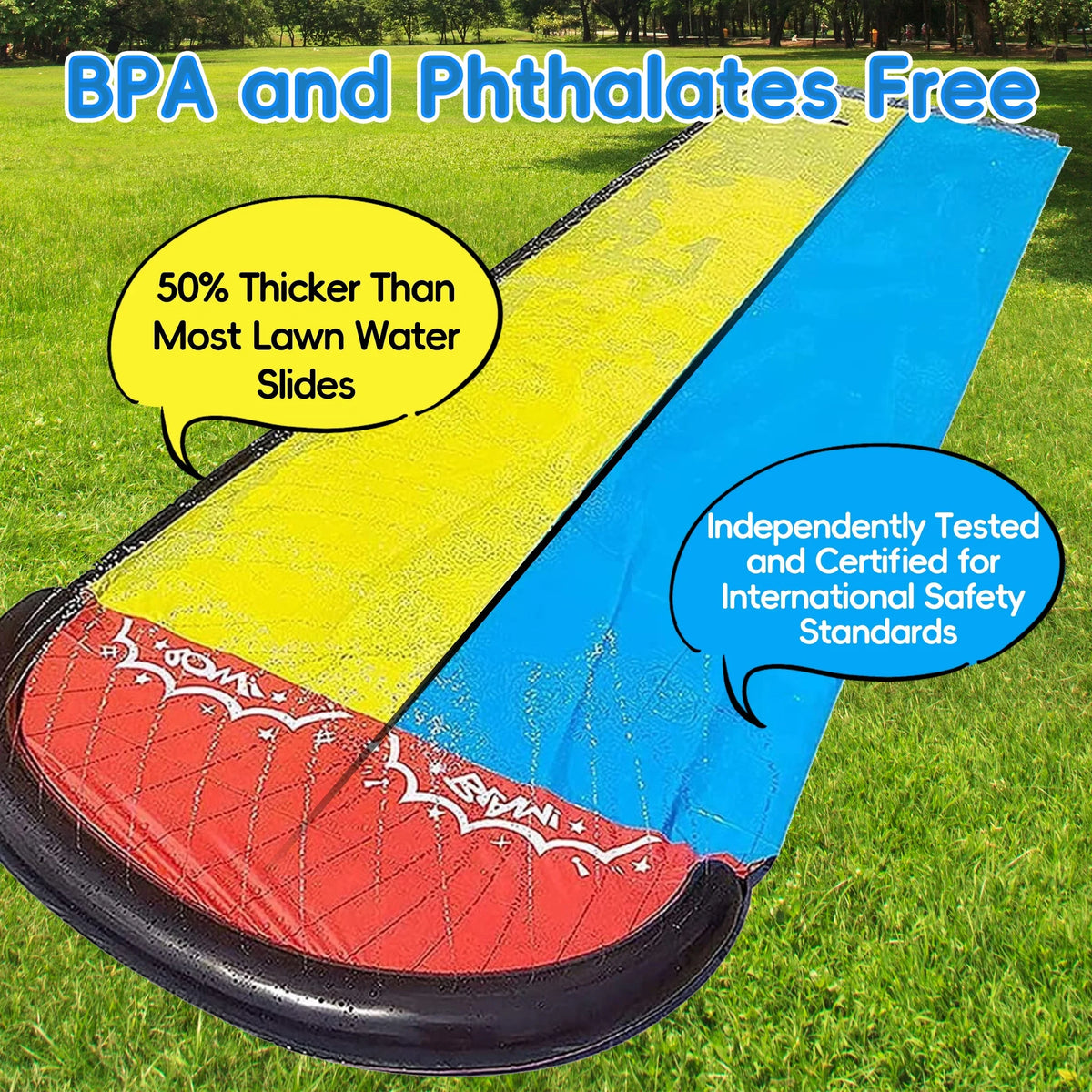 YoYfun 25ft x 4.6ft  Double moisture Slide for Adult Kids, Heavy Duty Lawn aqua Slide with Sprinkler and 2 Slip Inflatable Boards for Summer Yard Lawn Outdoor aqua Play Activities